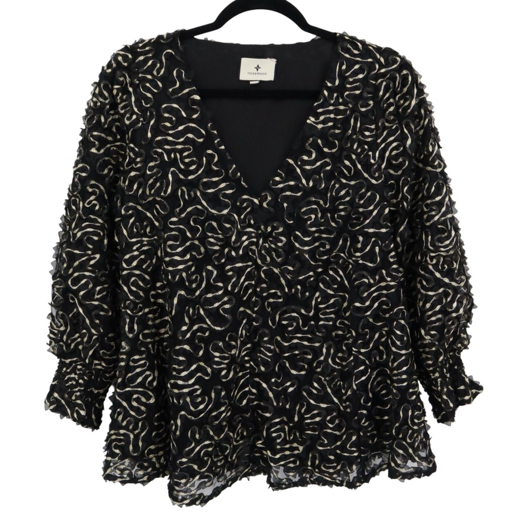 Tuckernuck Nightly Organza Easton Top Women S Black Glam Party Boho Flowy Airy - Picture 2 of 16